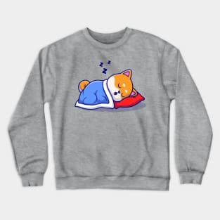 Cute Shiba Inu Dog Sleeping With Pillow And Blanket Cartoon Crewneck Sweatshirt